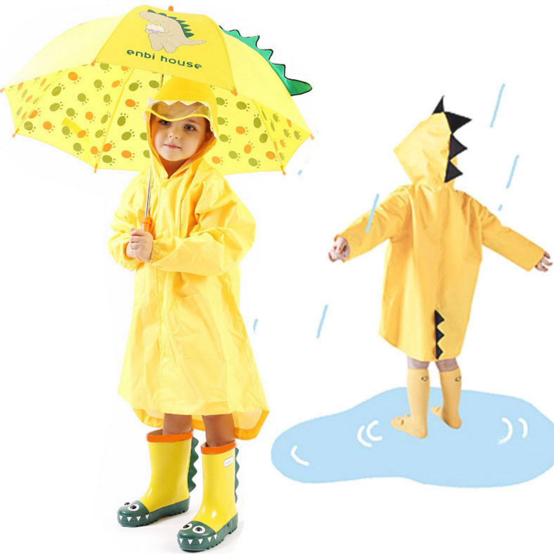 Boys Girls Dinosaur Children Solid Windfight Kindergarten Clothes Raincoat+Bag